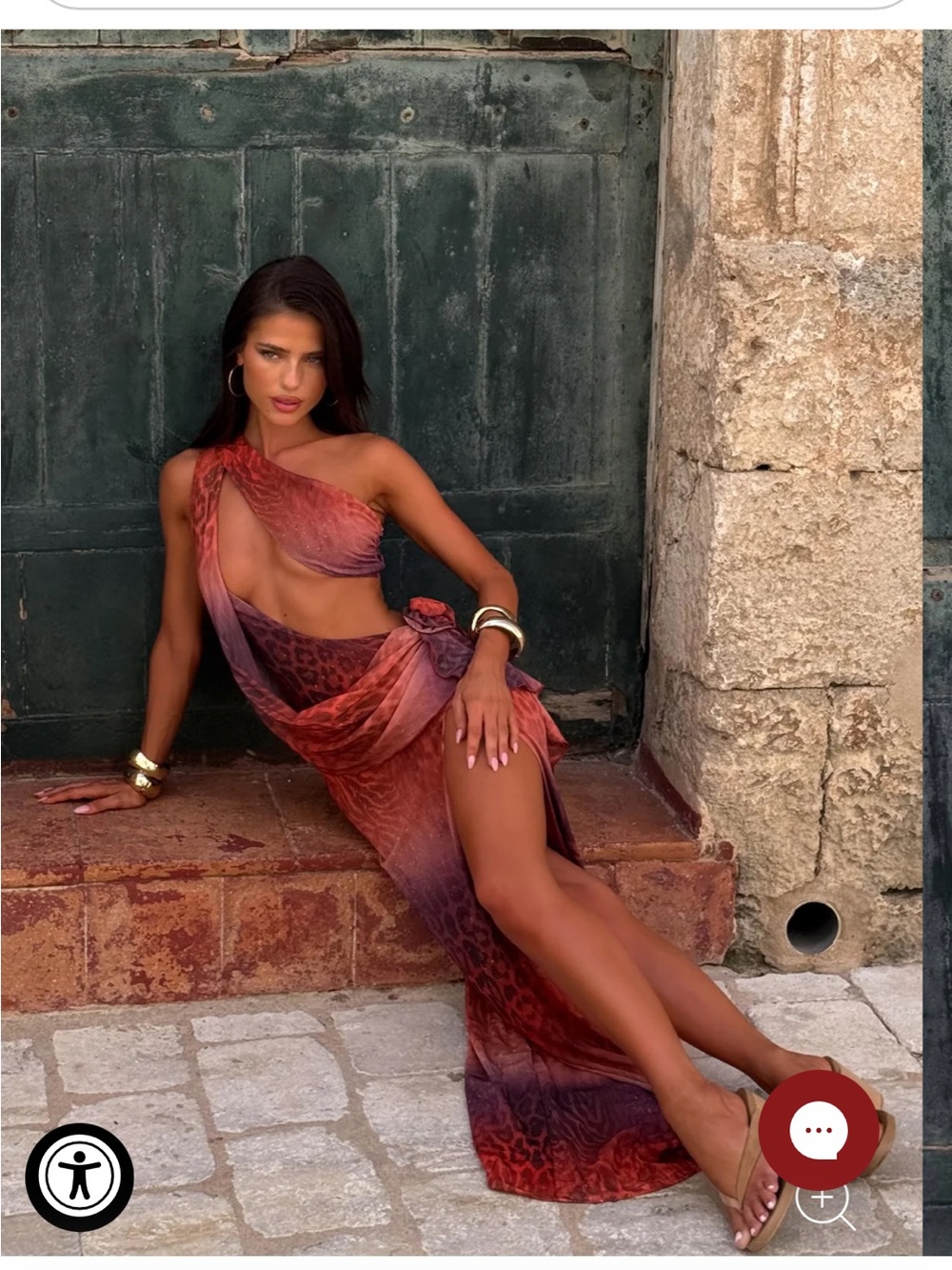 Outcast Solei Maxi Dress Soire Print Medium NWT Cut Out One Shoulder Gradient - Picture 3 of 13
